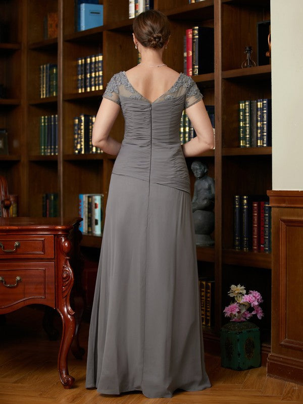 Gabriela A-Line/Princess Chiffon Applique Sweetheart Short Sleeves Floor-Length Mother of the Bride Dresses PP6P0020328