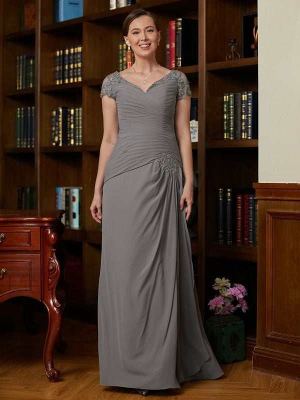 Gabriela A-Line/Princess Chiffon Applique Sweetheart Short Sleeves Floor-Length Mother of the Bride Dresses PP6P0020328