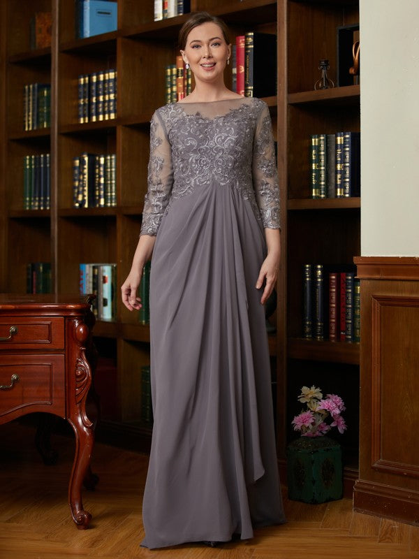 Lucia A-Line/Princess Chiffon Lace Scoop 3/4 Sleeves Floor-Length Mother of the Bride Dresses PP6P0020341