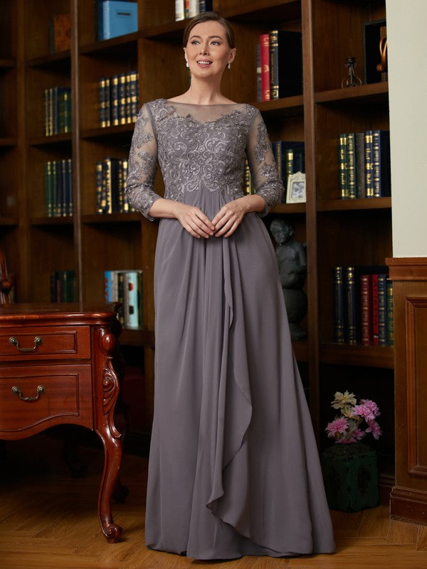 Lucia A-Line/Princess Chiffon Lace Scoop 3/4 Sleeves Floor-Length Mother of the Bride Dresses PP6P0020341