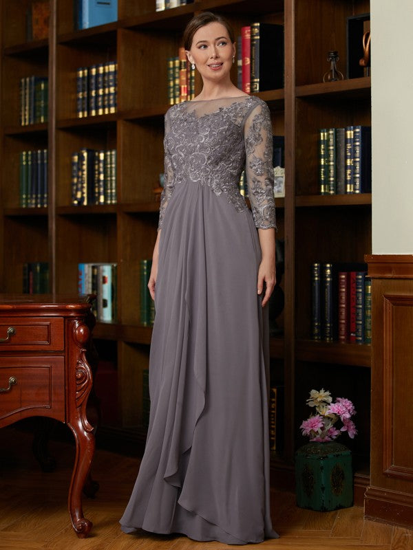 Lucia A-Line/Princess Chiffon Lace Scoop 3/4 Sleeves Floor-Length Mother of the Bride Dresses PP6P0020341