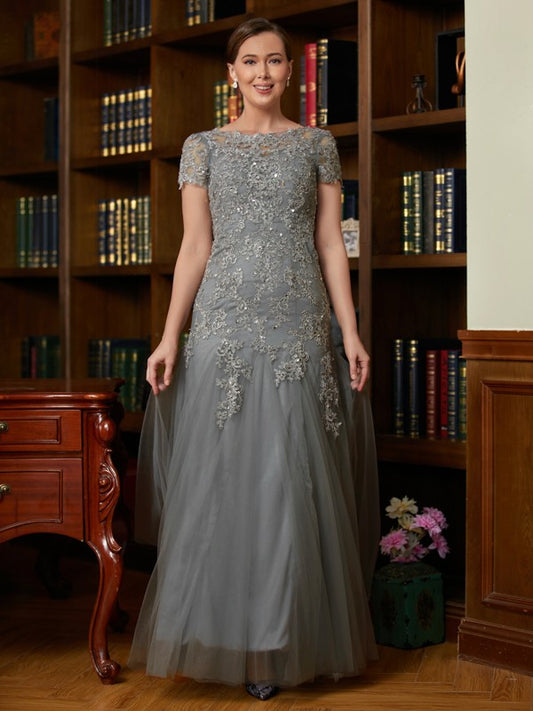 Grace A-Line/Princess Tulle Lace Scoop Short Sleeves Floor-Length Mother of the Bride Dresses PP6P0020310