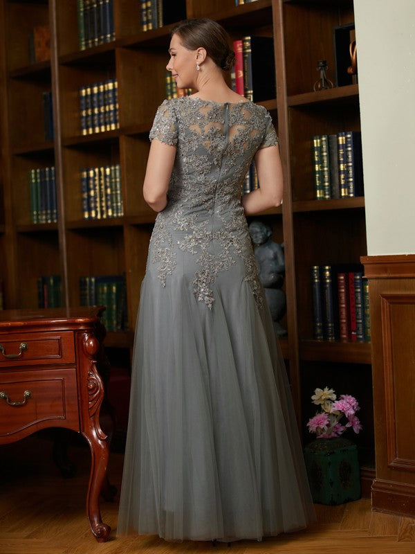 Grace A-Line/Princess Tulle Lace Scoop Short Sleeves Floor-Length Mother of the Bride Dresses PP6P0020310