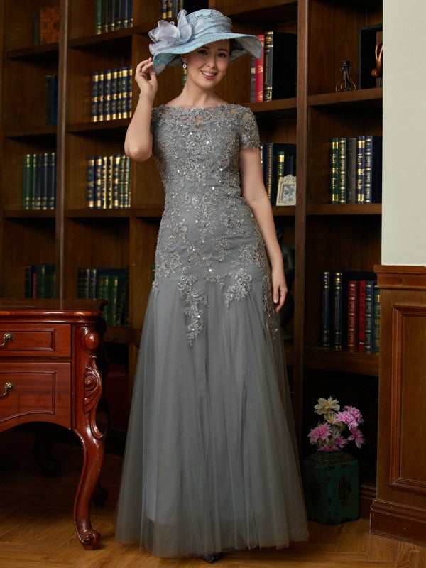 Grace A-Line/Princess Tulle Lace Scoop Short Sleeves Floor-Length Mother of the Bride Dresses PP6P0020310