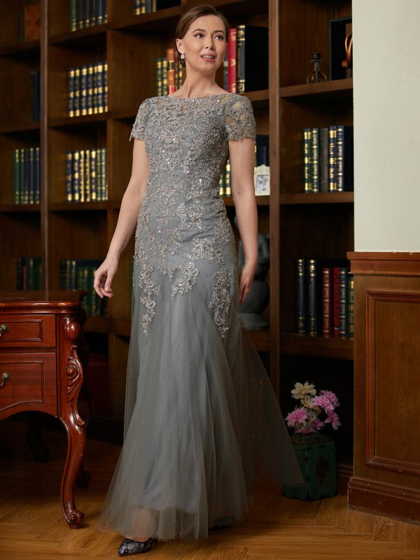 Grace A-Line/Princess Tulle Lace Scoop Short Sleeves Floor-Length Mother of the Bride Dresses PP6P0020310