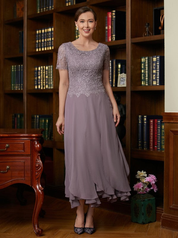 Lilly A-Line/Princess Chiffon Lace Scoop Short Sleeves Ankle-Length Mother of the Bride Dresses PP6P0020353