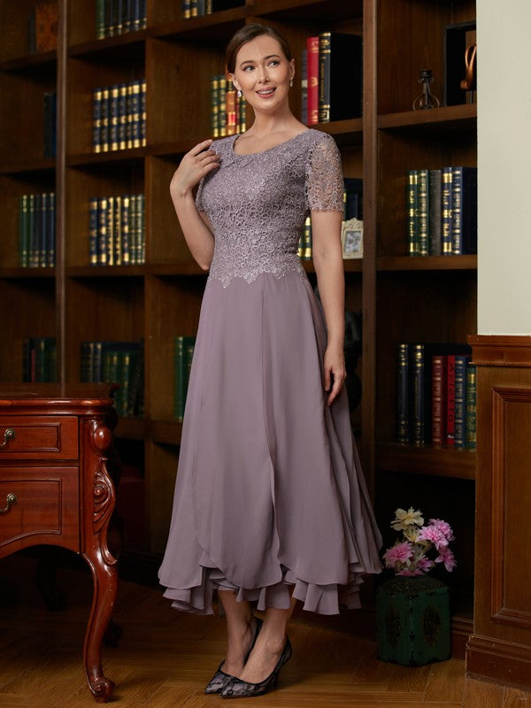 Lilly A-Line/Princess Chiffon Lace Scoop Short Sleeves Ankle-Length Mother of the Bride Dresses PP6P0020353