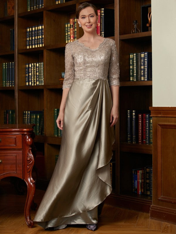 Journey A-Line/Princess Silk Like Satin Lace V-neck 3/4 Sleeves Sweep/Brush Train Mother of the Bride Dresses PP6P0020342