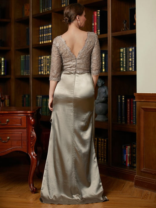 Journey A-Line/Princess Silk Like Satin Lace V-neck 3/4 Sleeves Sweep/Brush Train Mother of the Bride Dresses PP6P0020342