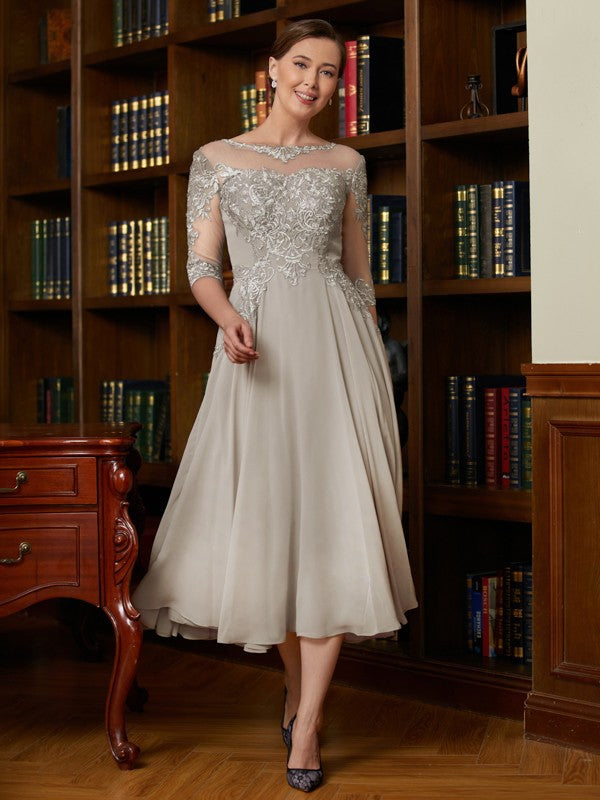 Zaria A-Line/Princess Chiffon Lace Scoop 3/4 Sleeves Tea-Length Mother of the Bride Dresses PP6P0020300