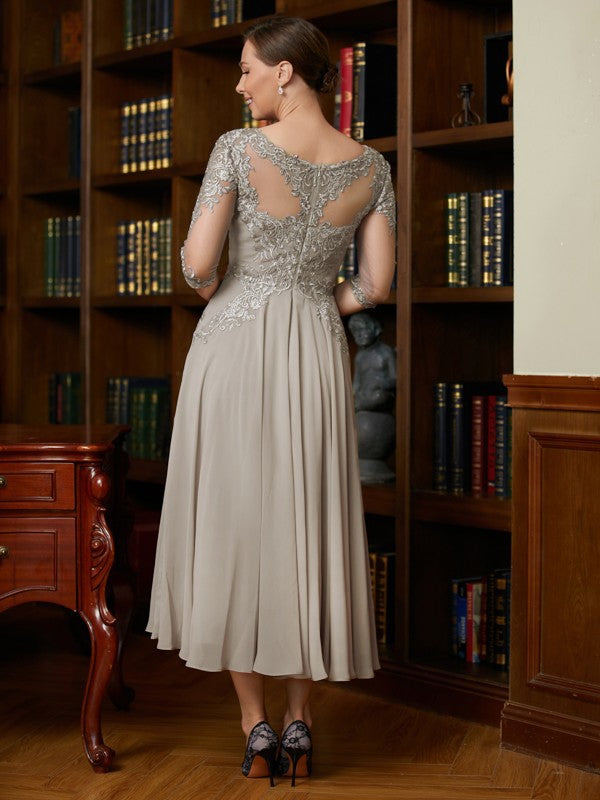 Zaria A-Line/Princess Chiffon Lace Scoop 3/4 Sleeves Tea-Length Mother of the Bride Dresses PP6P0020300