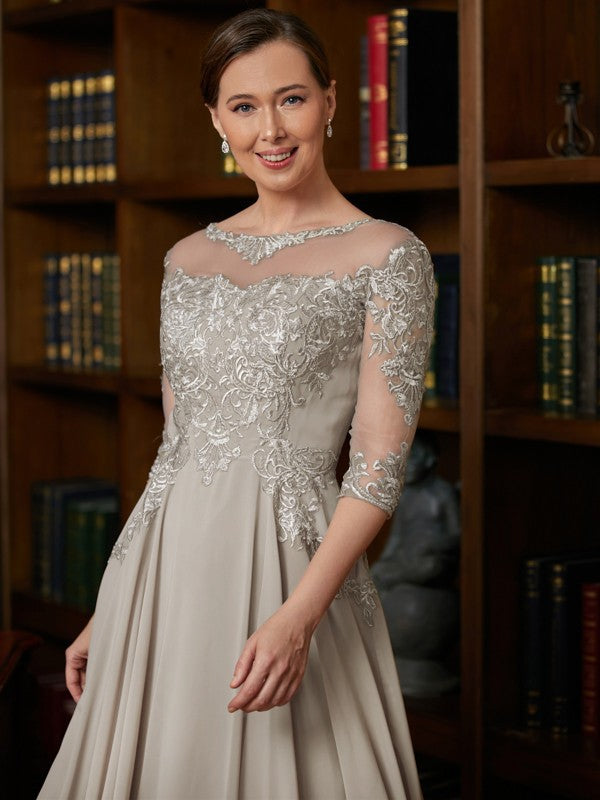 Zaria A-Line/Princess Chiffon Lace Scoop 3/4 Sleeves Tea-Length Mother of the Bride Dresses PP6P0020300