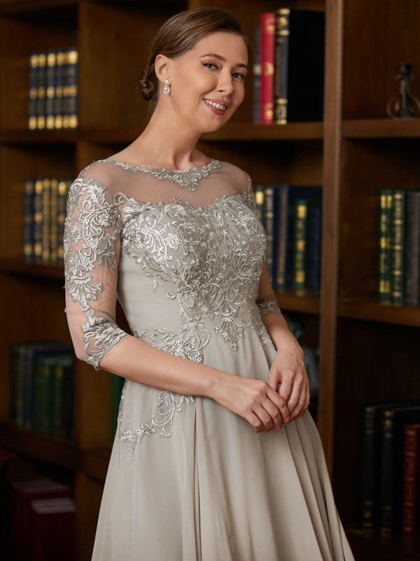 Zaria A-Line/Princess Chiffon Lace Scoop 3/4 Sleeves Tea-Length Mother of the Bride Dresses PP6P0020300