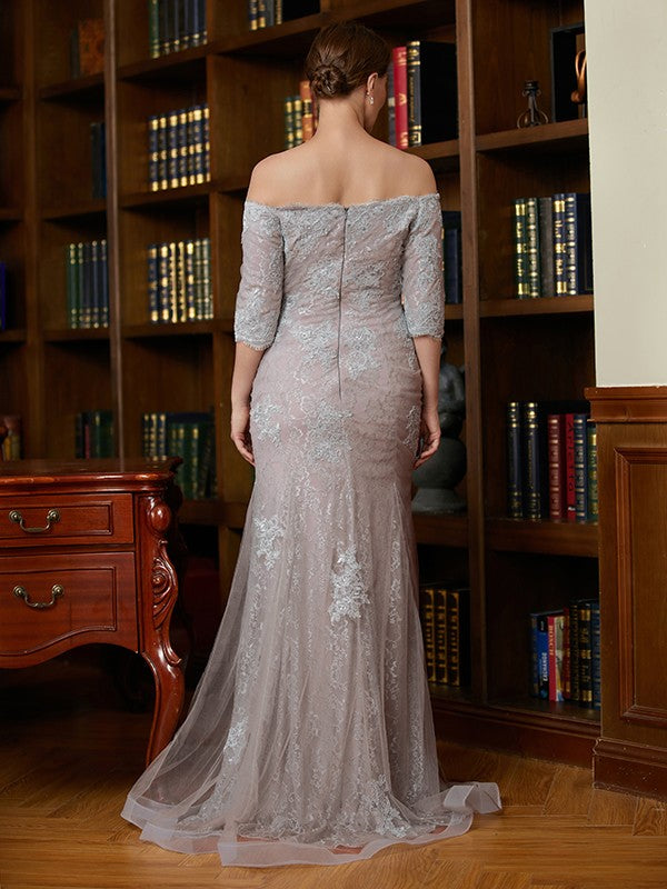 Ashleigh Sheath/Column Lace Applique Off-the-Shoulder 3/4 Sleeves Sweep/Brush Train Mother of the Bride Dresses PP6P0020331