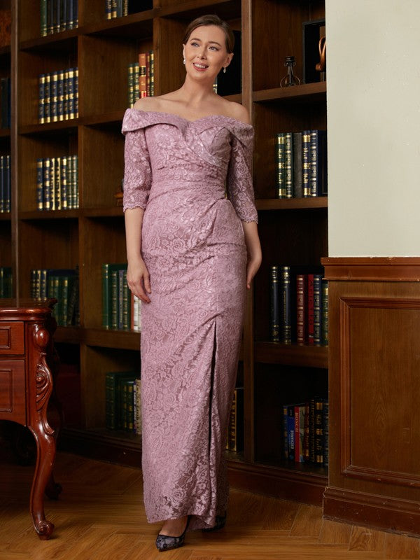 Stephanie Sheath/Column Satin Lace Off-the-Shoulder 3/4 Sleeves Floor-Length Mother of the Bride Dresses PP6P0020343