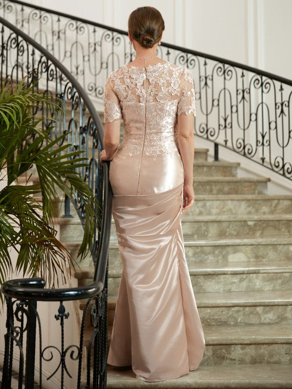 Cierra Sheath/Column Satin Lace Sweetheart Short Sleeves Floor-Length Mother of the Bride Dresses PP6P0020314