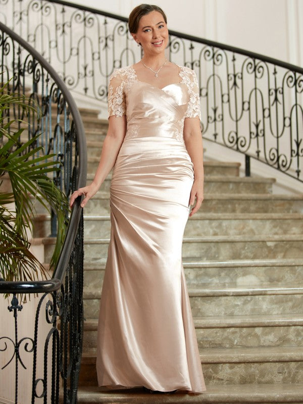 Cierra Sheath/Column Satin Lace Sweetheart Short Sleeves Floor-Length Mother of the Bride Dresses PP6P0020314