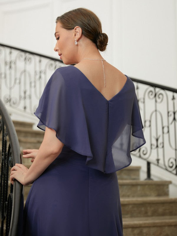 Naomi A-Line/Princess Chiffon Beading V-neck Short Sleeves Asymmetrical Mother of the Bride Dresses PP6P0020312