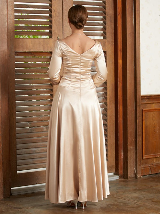 Kaitlin A-Line/Princess Elastic Woven Satin Ruched V-neck 3/4 Sleeves Ankle-Length Mother of the Bride Dresses PP6P0020362