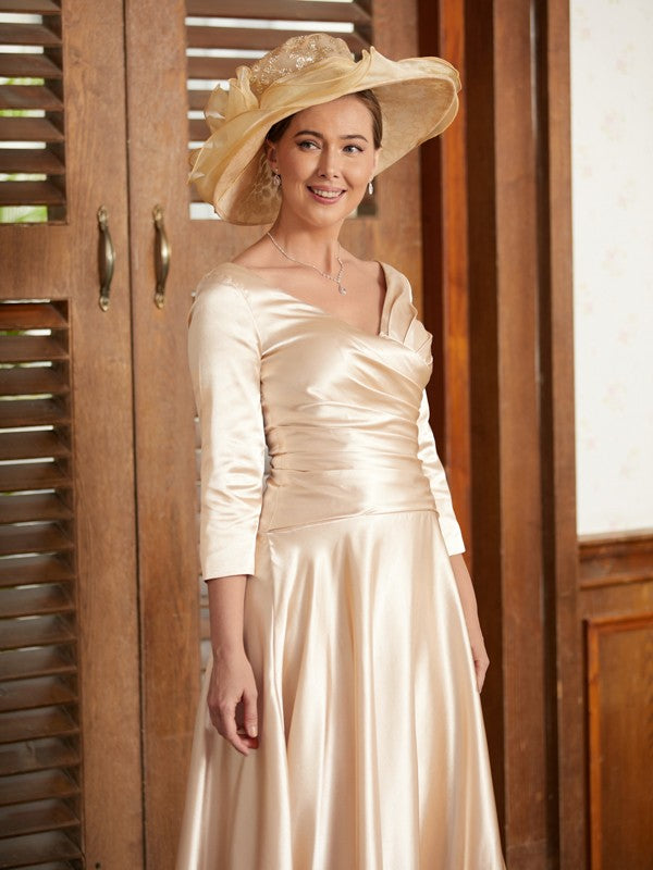 Kaitlin A-Line/Princess Elastic Woven Satin Ruched V-neck 3/4 Sleeves Ankle-Length Mother of the Bride Dresses PP6P0020362