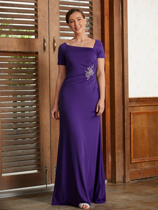 Cara Sheath/Column Jersey Beading Square Short Sleeves Floor-Length Mother of the Bride Dresses PP6P0020333