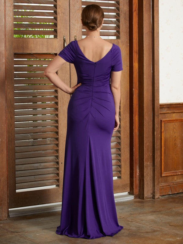 Cara Sheath/Column Jersey Beading Square Short Sleeves Floor-Length Mother of the Bride Dresses PP6P0020333