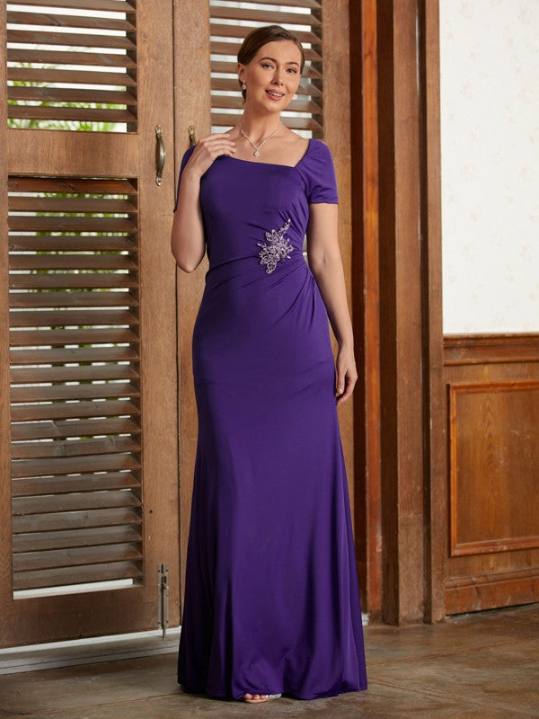 Cara Sheath/Column Jersey Beading Square Short Sleeves Floor-Length Mother of the Bride Dresses PP6P0020333