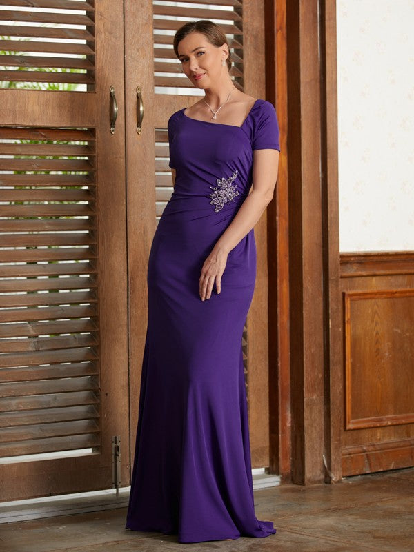 Cara Sheath/Column Jersey Beading Square Short Sleeves Floor-Length Mother of the Bride Dresses PP6P0020333