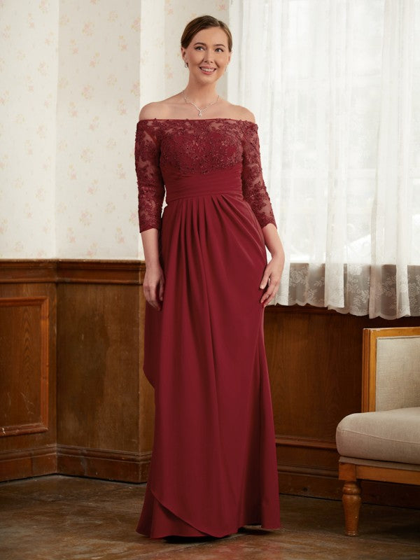 Lucia A-Line/Princess Stretch Crepe Lace Off-the-Shoulder 3/4 Sleeves Floor-Length Mother of the Bride Dresses PP6P0020350