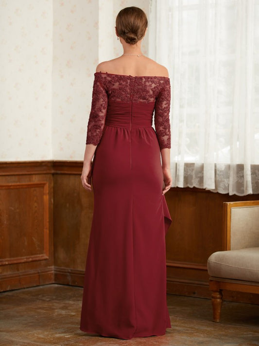 Lucia A-Line/Princess Stretch Crepe Lace Off-the-Shoulder 3/4 Sleeves Floor-Length Mother of the Bride Dresses PP6P0020350