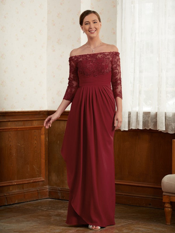 Lucia A-Line/Princess Stretch Crepe Lace Off-the-Shoulder 3/4 Sleeves Floor-Length Mother of the Bride Dresses PP6P0020350