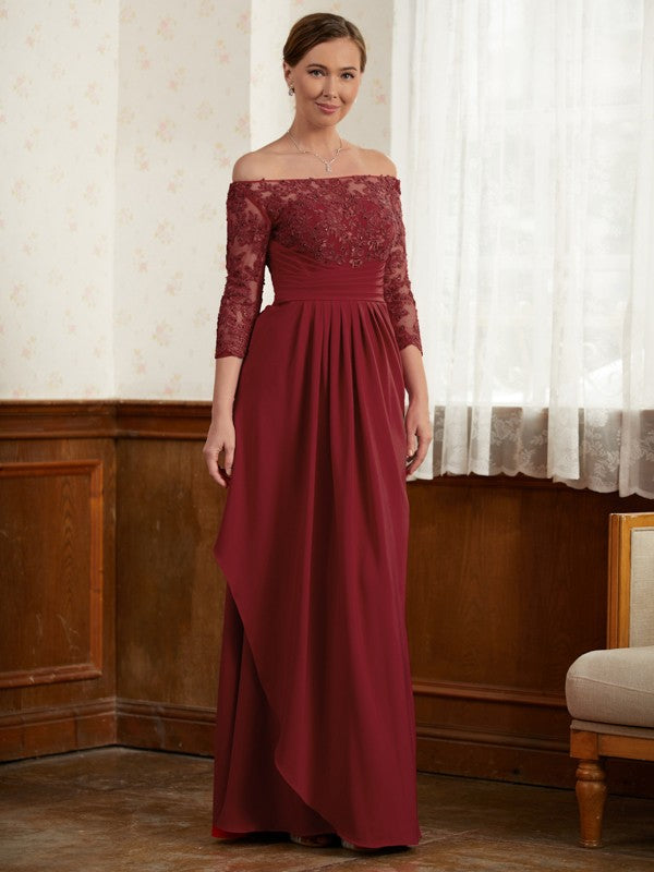 Lucia A-Line/Princess Stretch Crepe Lace Off-the-Shoulder 3/4 Sleeves Floor-Length Mother of the Bride Dresses PP6P0020350