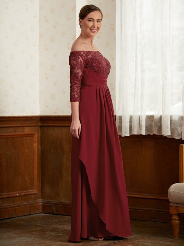 Lucia A-Line/Princess Stretch Crepe Lace Off-the-Shoulder 3/4 Sleeves Floor-Length Mother of the Bride Dresses PP6P0020350