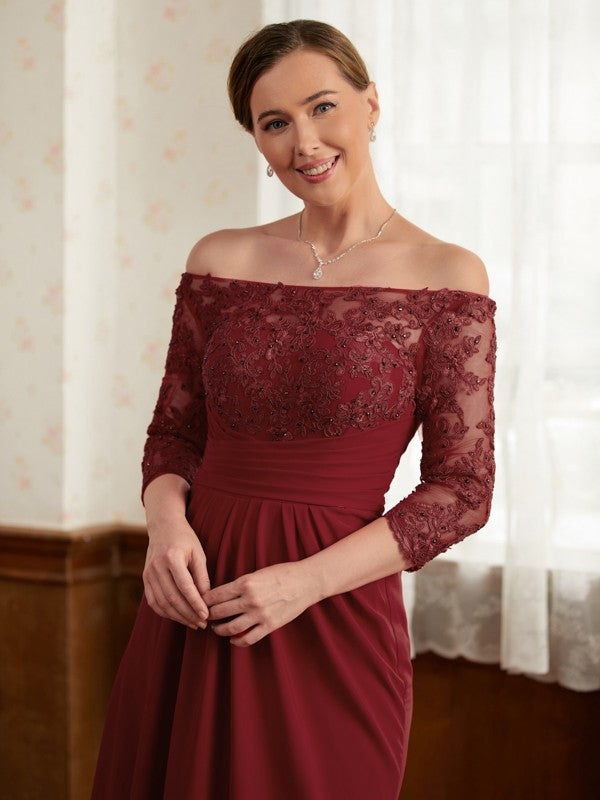 Lucia A-Line/Princess Stretch Crepe Lace Off-the-Shoulder 3/4 Sleeves Floor-Length Mother of the Bride Dresses PP6P0020350