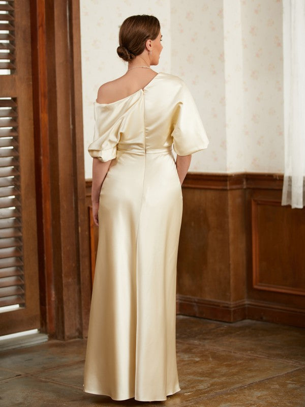 Emmy Sheath/Column Charmeuse Ruched Off-the-Shoulder Short Sleeves Floor-Length Mother of the Bride Dresses PP6P0020309