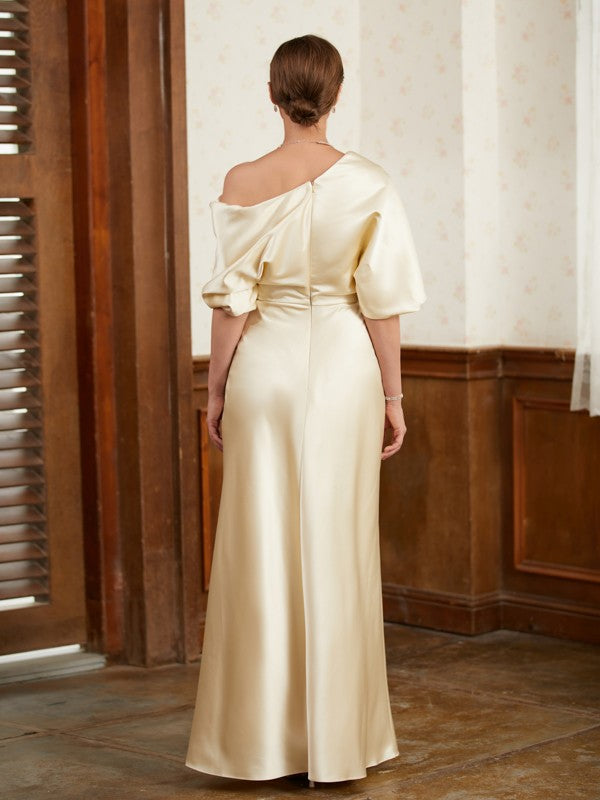 Emmy Sheath/Column Charmeuse Ruched Off-the-Shoulder Short Sleeves Floor-Length Mother of the Bride Dresses PP6P0020309