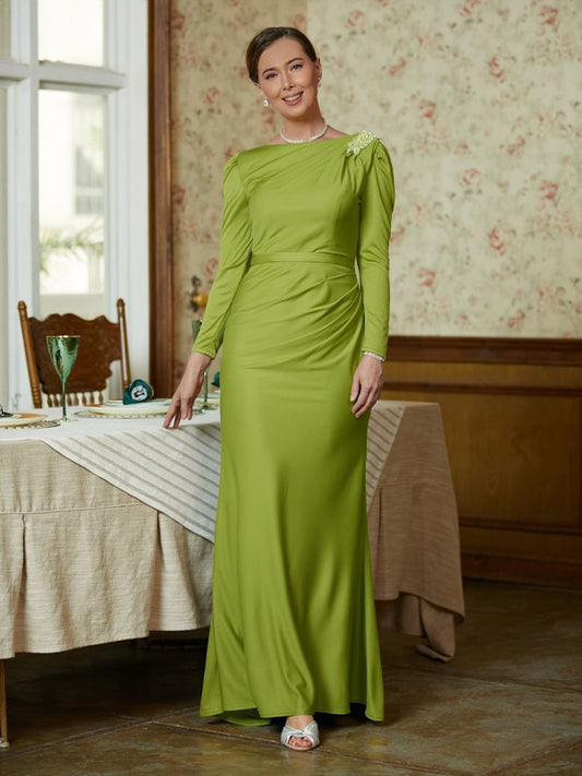 Zara Sheath/Column Jersey Ruched Scoop Long Sleeves Floor-Length Mother of the Bride Dresses PP6P0020352