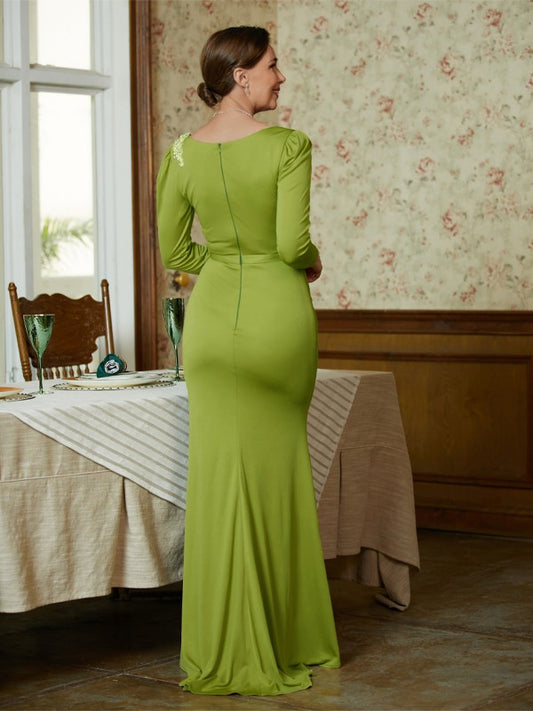 Zara Sheath/Column Jersey Ruched Scoop Long Sleeves Floor-Length Mother of the Bride Dresses PP6P0020352