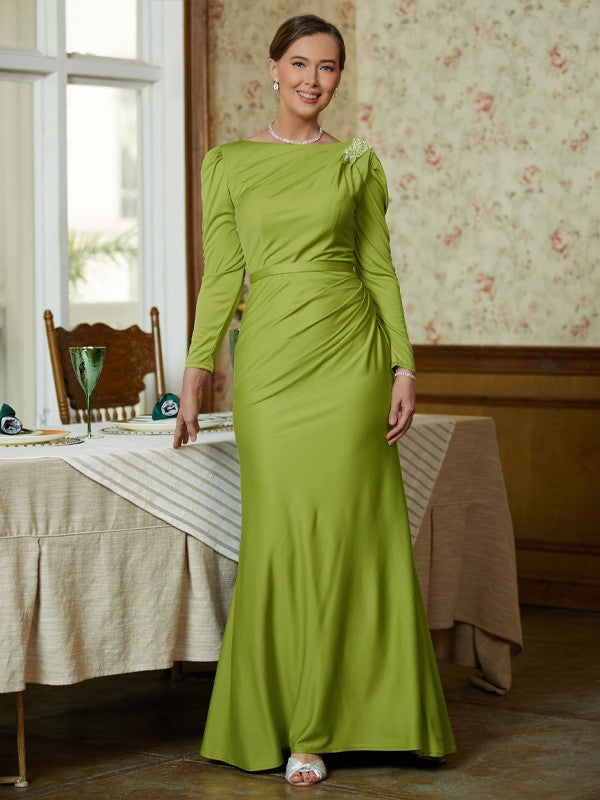 Zara Sheath/Column Jersey Ruched Scoop Long Sleeves Floor-Length Mother of the Bride Dresses PP6P0020352