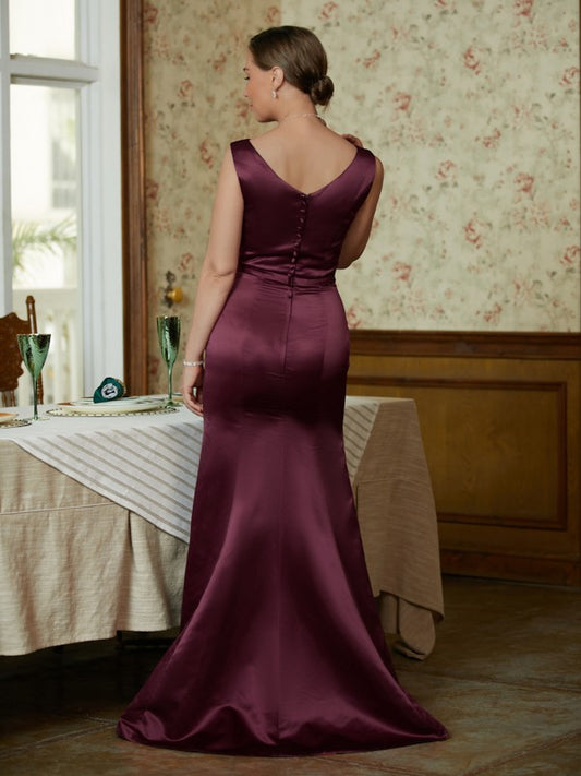 Alexia Sheath/Column Satin Beading Scoop Sleeveless Sweep/Brush Train Mother of the Bride Dresses PP6P0020354