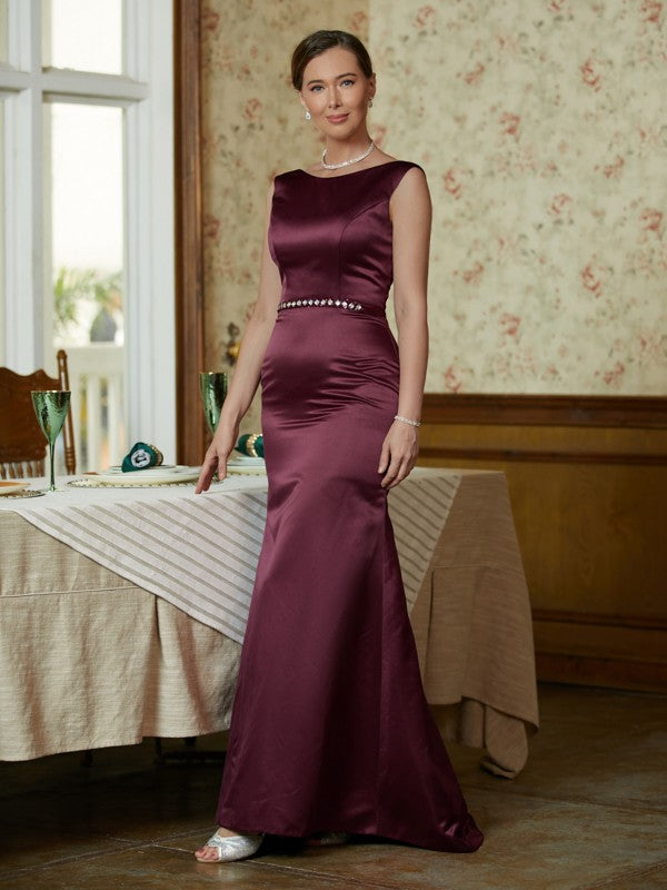 Alexia Sheath/Column Satin Beading Scoop Sleeveless Sweep/Brush Train Mother of the Bride Dresses PP6P0020354