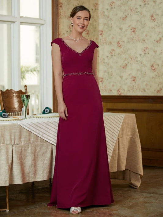 Tia Sheath/Column Stretch Crepe Beading V-neck Sleeveless Floor-Length Mother of the Bride Dresses PP6P0020330