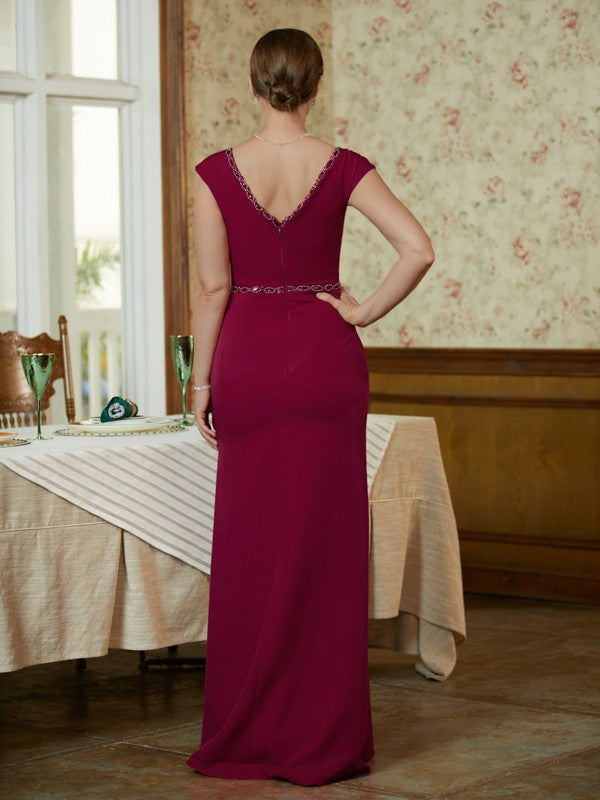 Tia Sheath/Column Stretch Crepe Beading V-neck Sleeveless Floor-Length Mother of the Bride Dresses PP6P0020330