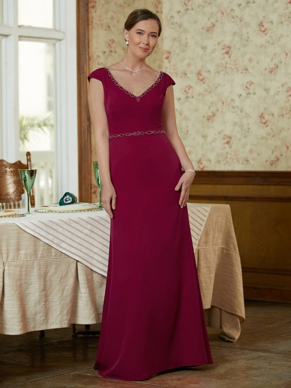 Tia Sheath/Column Stretch Crepe Beading V-neck Sleeveless Floor-Length Mother of the Bride Dresses PP6P0020330