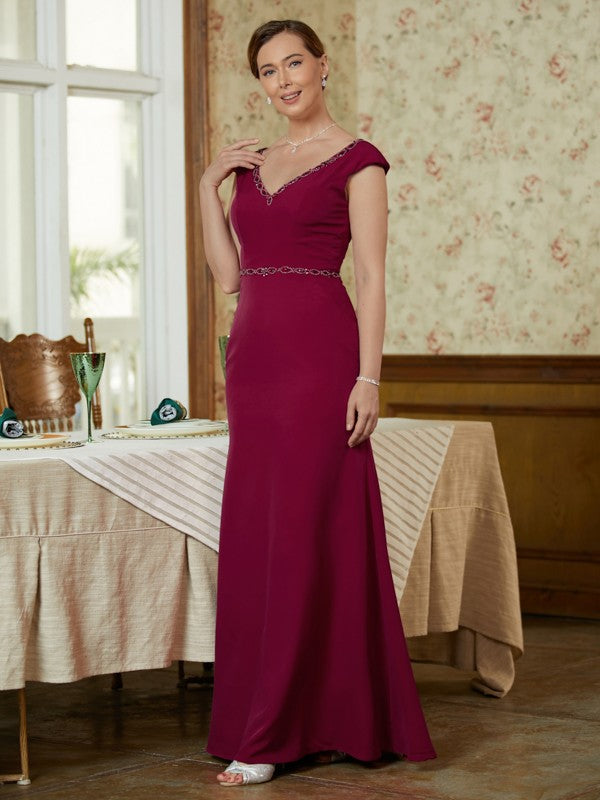 Tia Sheath/Column Stretch Crepe Beading V-neck Sleeveless Floor-Length Mother of the Bride Dresses PP6P0020330