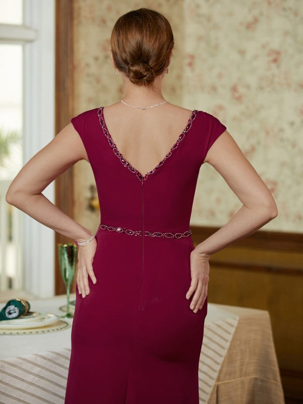 Tia Sheath/Column Stretch Crepe Beading V-neck Sleeveless Floor-Length Mother of the Bride Dresses PP6P0020330