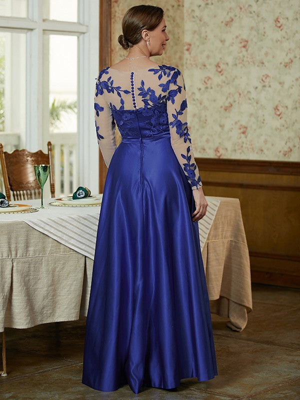 Yaritza A-Line/Princess Satin Applique V-neck Long Sleeves Floor-Length Mother of the Bride Dresses PP6P0020358