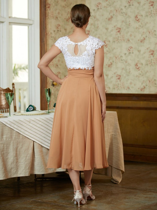 Alexis A-Line/Princess Chiffon Lace V-neck Sleeveless Tea-Length Mother of the Bride Dresses PP6P0020364