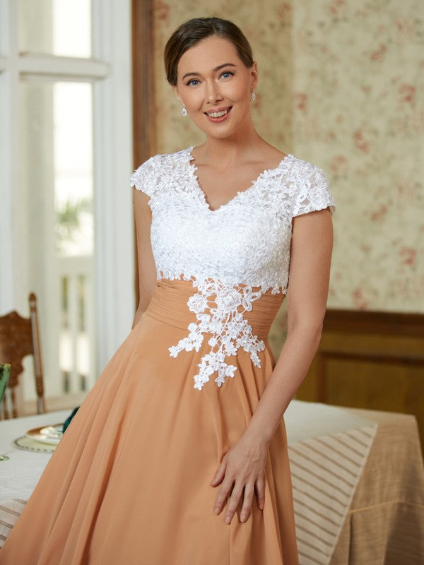 Alexis A-Line/Princess Chiffon Lace V-neck Sleeveless Tea-Length Mother of the Bride Dresses PP6P0020364