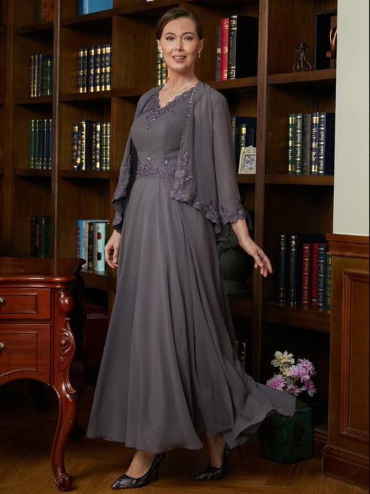 Alejandra A-Line/Princess Chiffon Applique V-neck Sleeveless Ankle-Length Mother of the Bride Dresses PP6P0020365